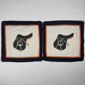 Pomegranate Sham SET of 2 Pillowcases Cotton Horse Saddle Equestrian Heritage